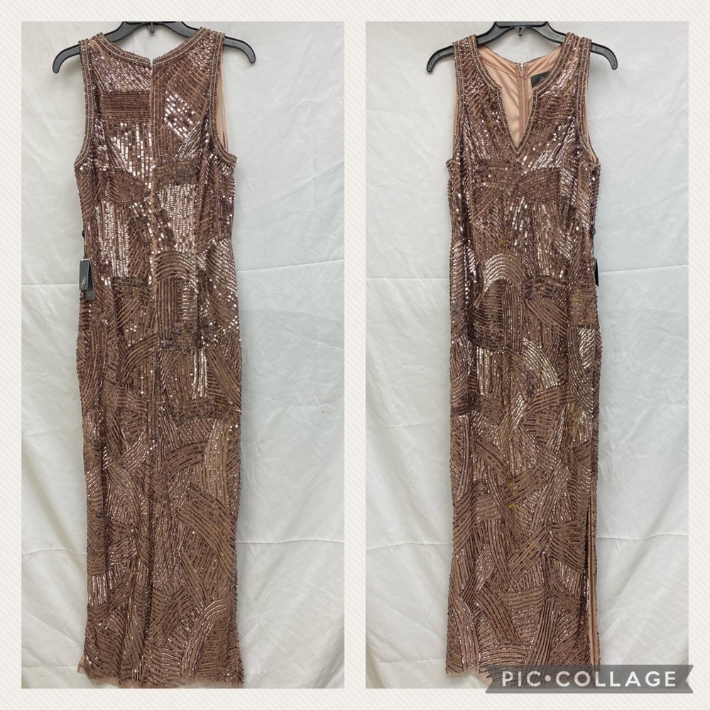 Adrianna Papell rose gold sequins& beaded sleeveless long gown - Picture 8 of 9